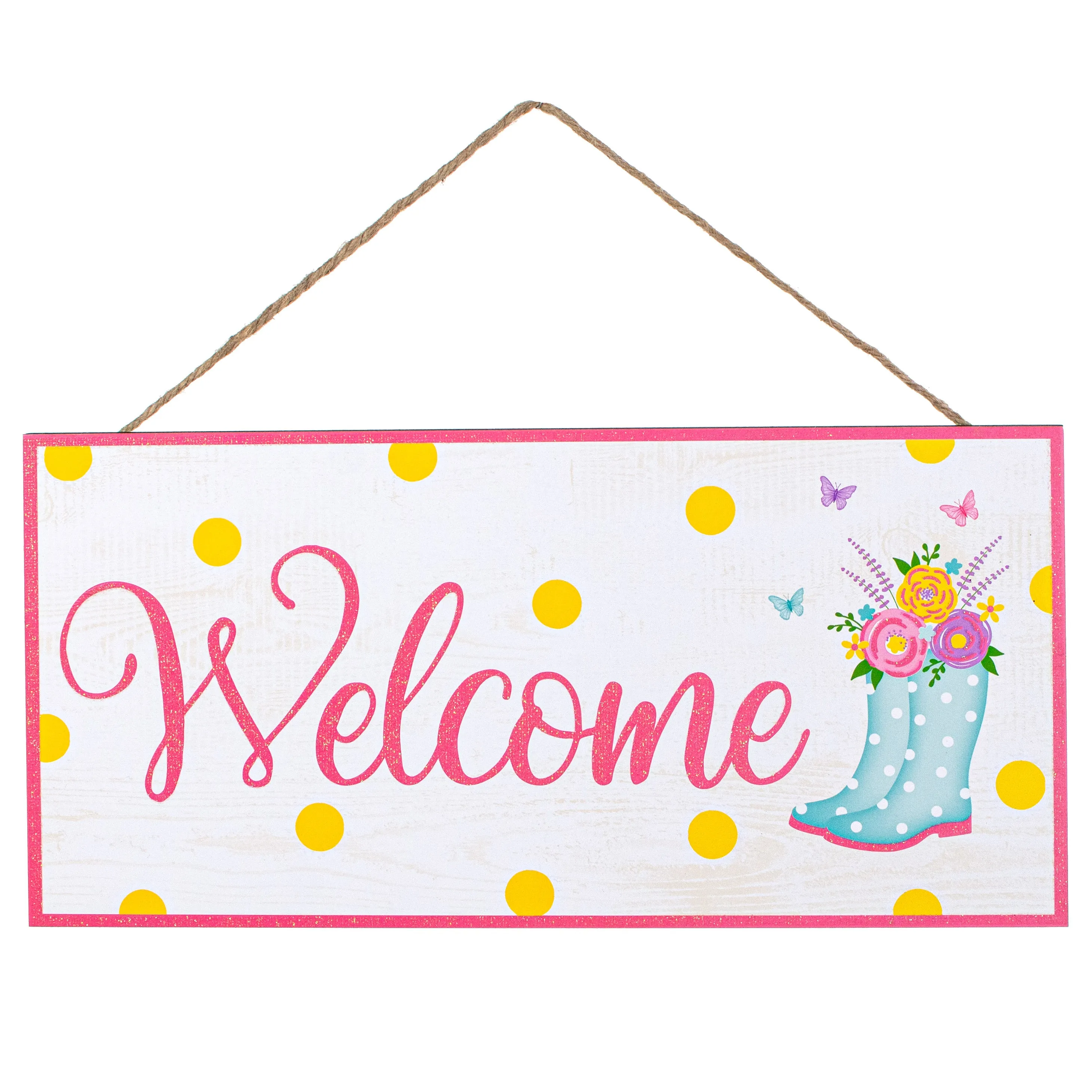 12" Wooden Sign: Welcome Glitter Boots