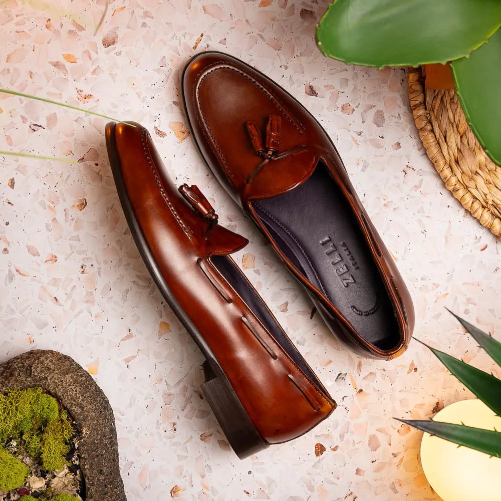 15-586-CGN FRANCO Italian Calfskin Tassel Loafer Cognac