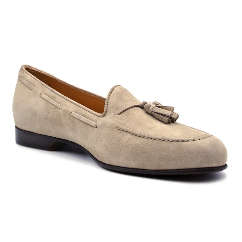 16-580-BON NAPLES Italian Kid Suede Tassel Loafer, Bone