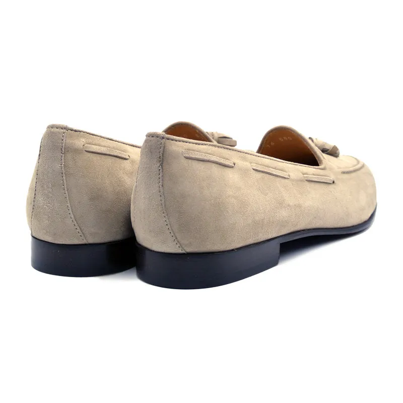 16-580-BON NAPLES Italian Kid Suede Tassel Loafer, Bone