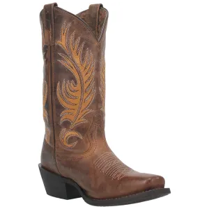 51173 Laredo Ladies Feather Love Leather Boot- Tan with Feather Embroidery