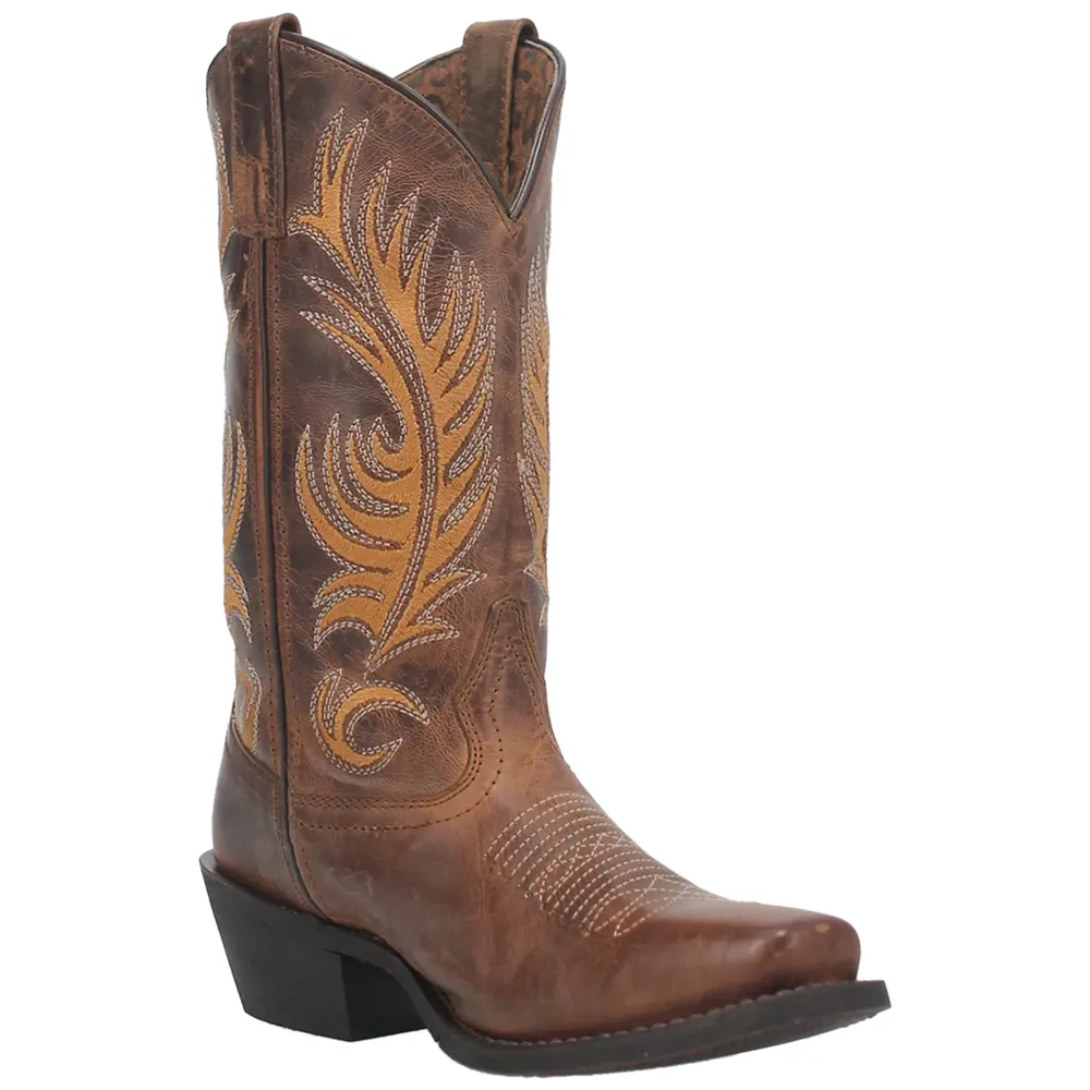 51173 Laredo Ladies Feather Love Leather Boot- Tan with Feather Embroidery