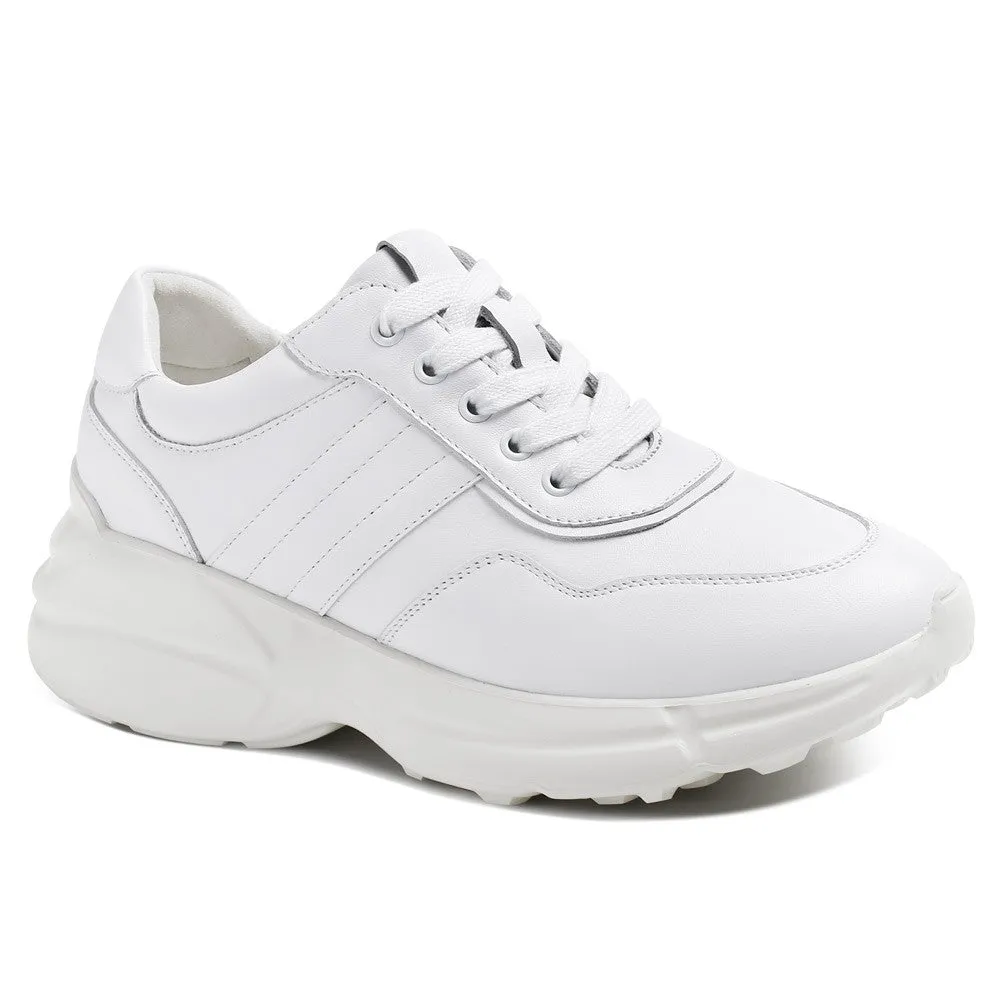 6 CM/2.36 Inches CMR CHAMARIPA White Cowhide Leather Women's Sneakers