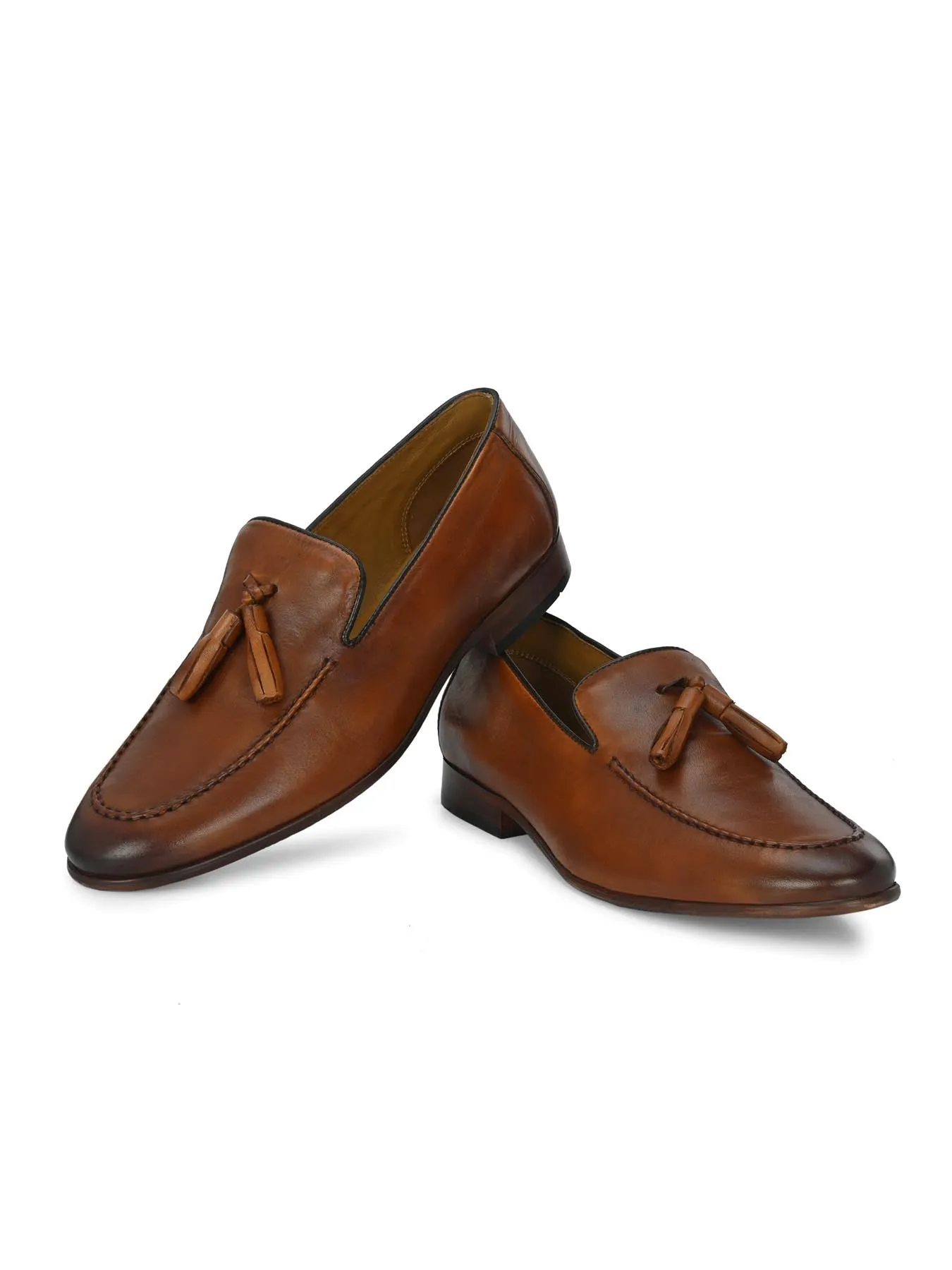 Alberto Torresi Genuine Leather 683 Tan Tassel Loafers For Men