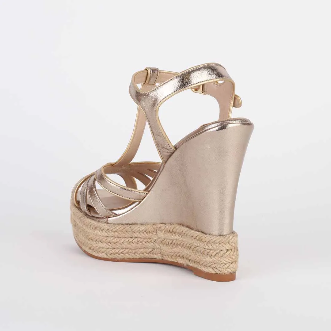 AMELIA - gold leather wedge