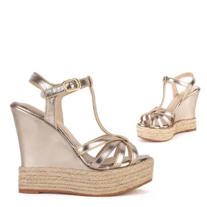 AMELIA - gold leather wedge