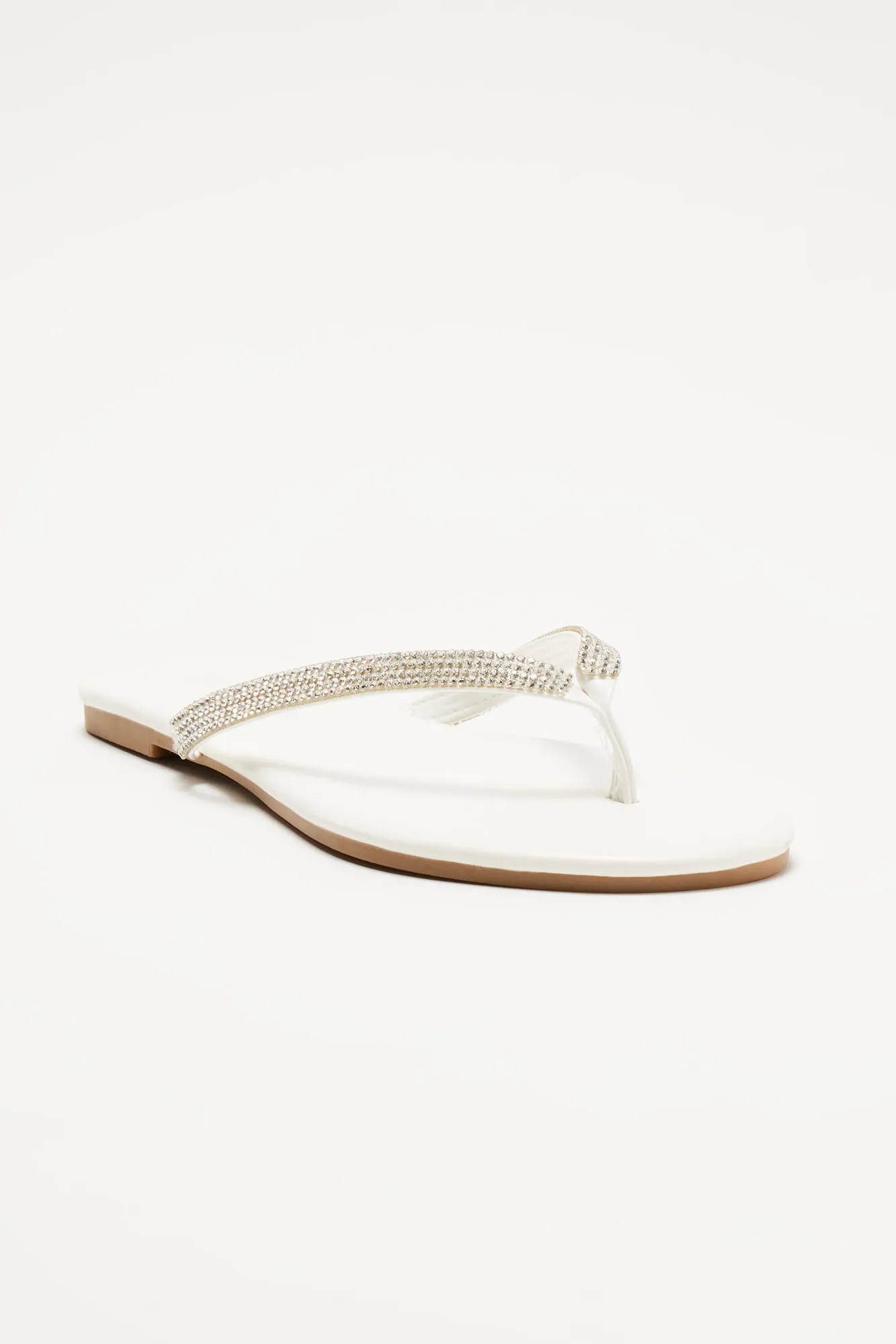 Amozae-Alina Rhinestone Flip Flops - White