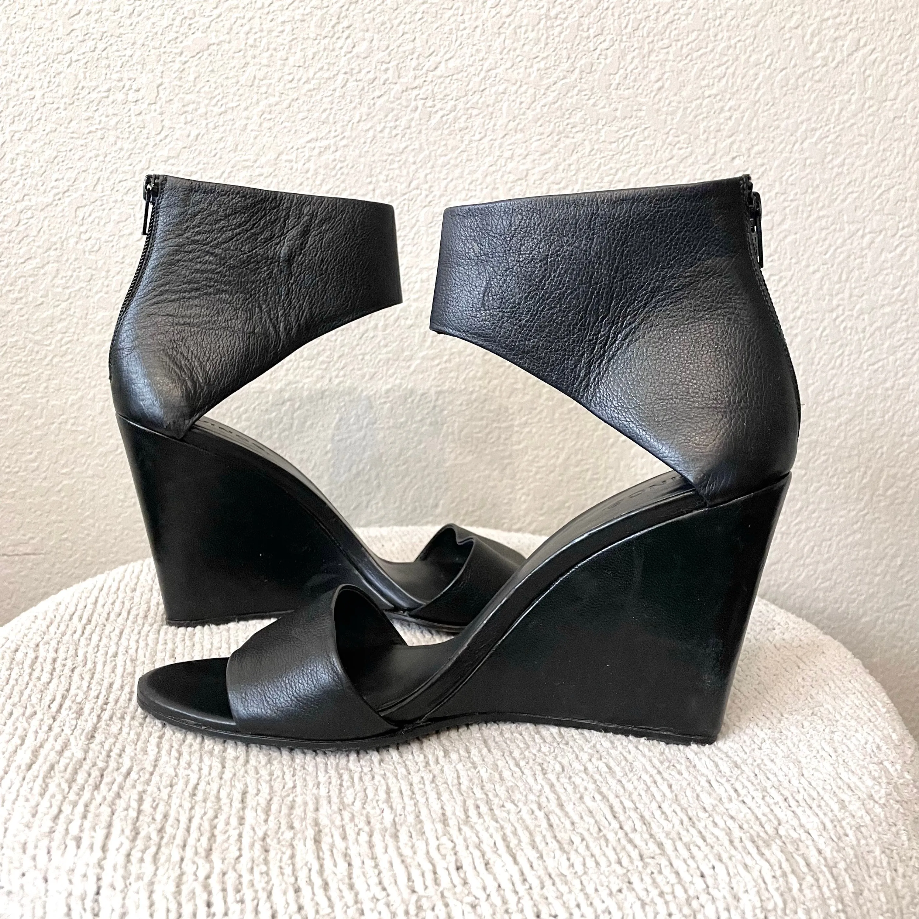 Ankle Cuff Leather Wedge Heels