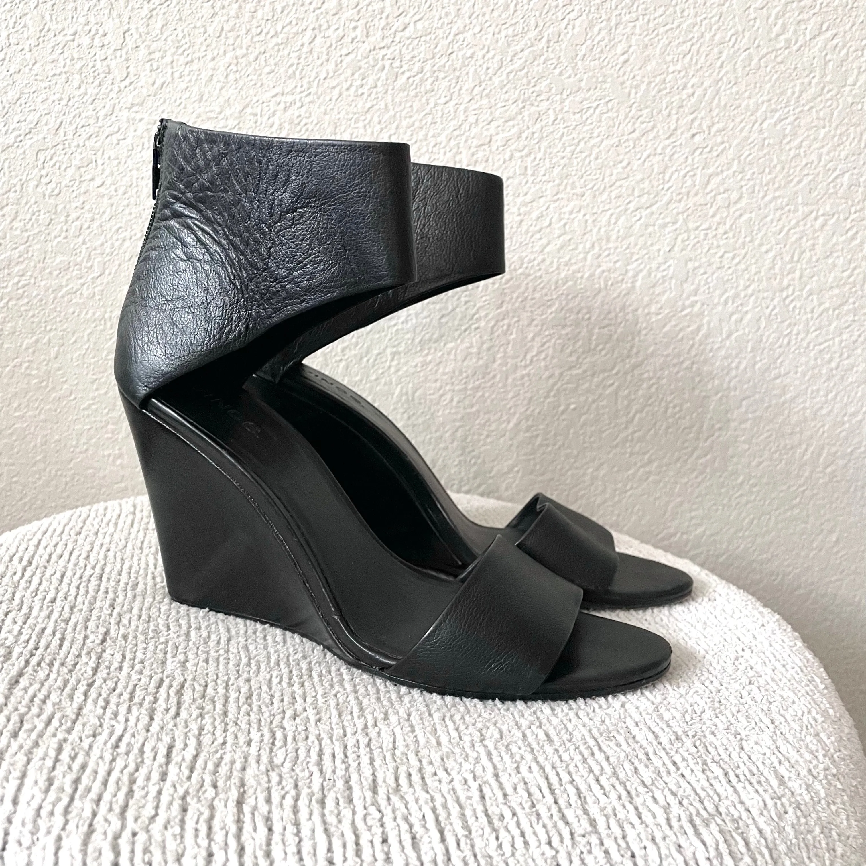 Ankle Cuff Leather Wedge Heels