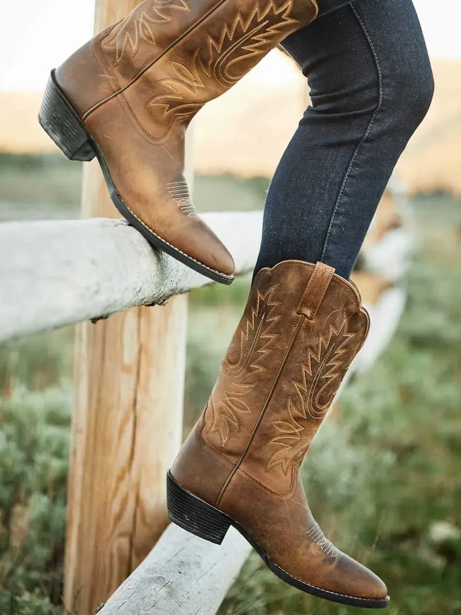 ARIAT Heritage Western R Toe Boots - Womens Cowgirl - Distressed Brown