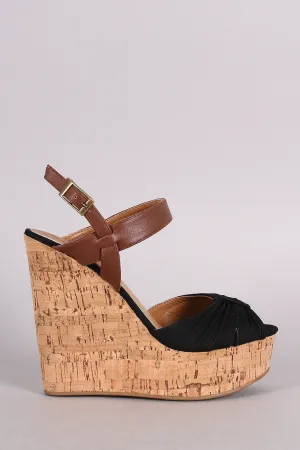 Bamboo Gathered Peep Toe Cork Wedge