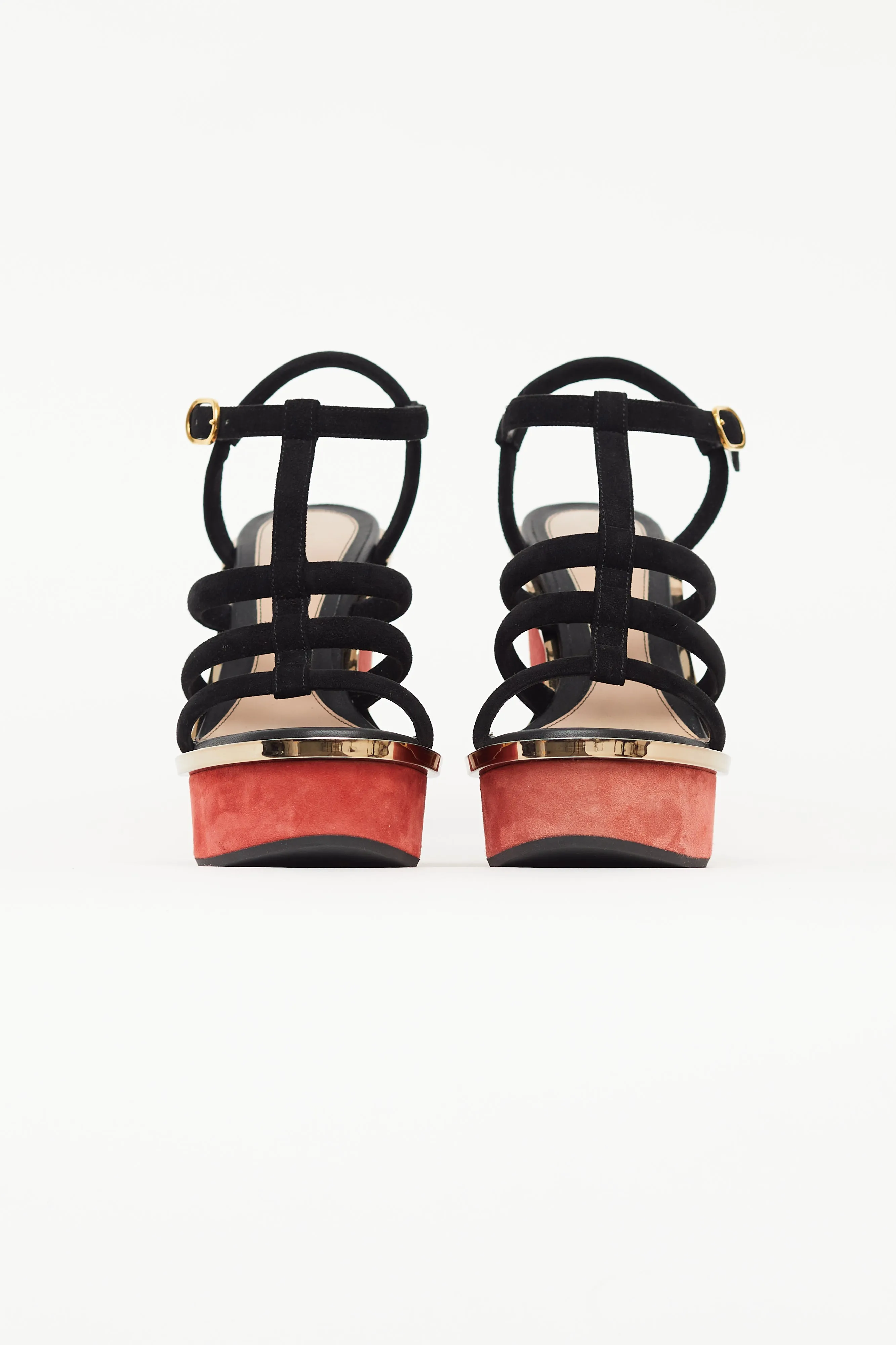 Black & Red Suede Caged Wedge