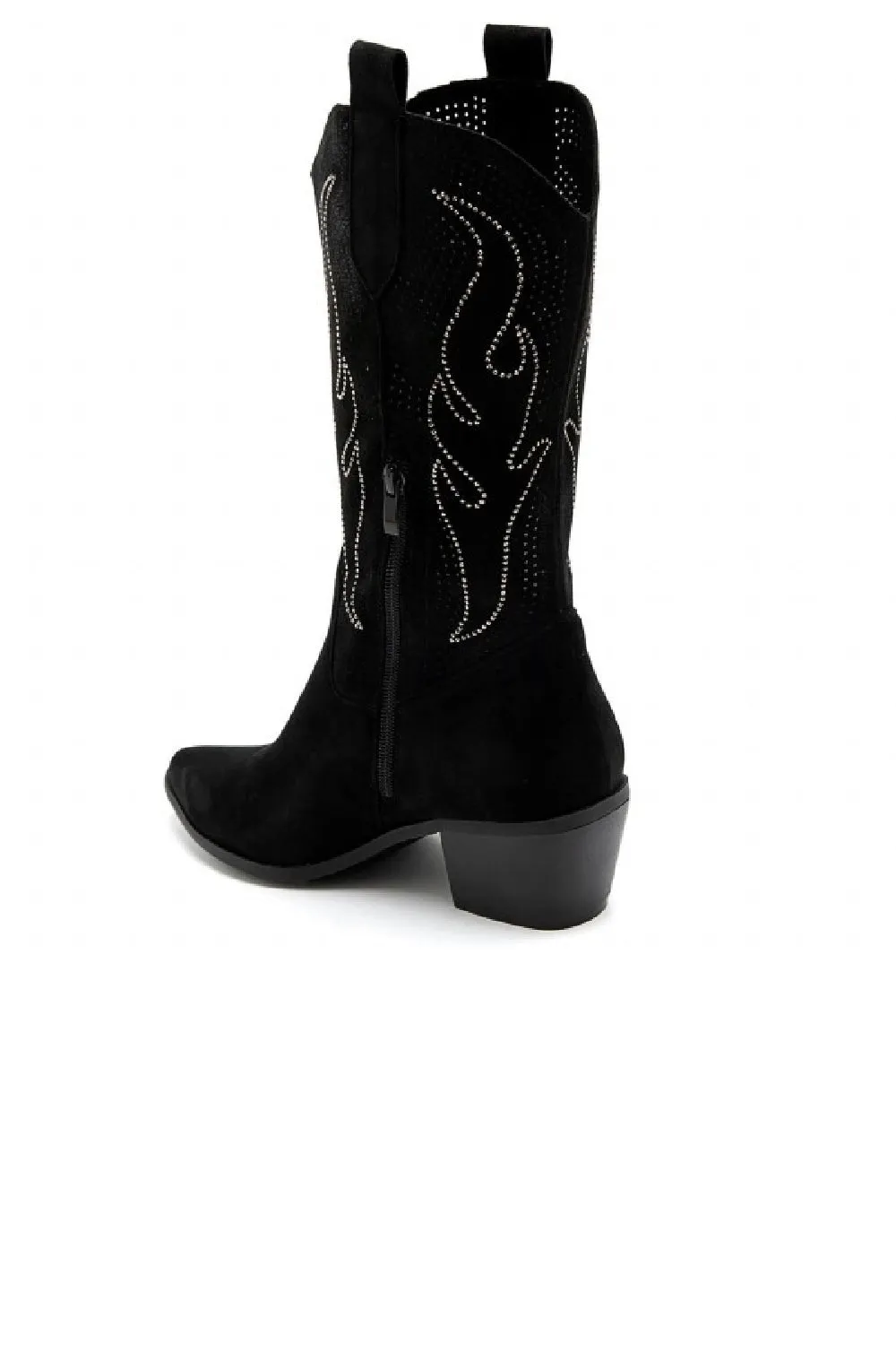 BLACK EMBROIDED CALF HIGH WESTERN COWBOY BOOTS