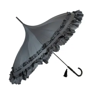 Black Frilled Pagoda Umbrella