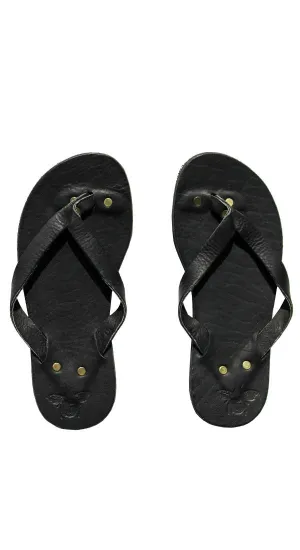 Black Leather Flip Flops