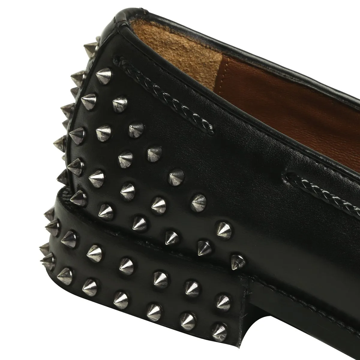 Black Leather Studded Back Side Lacing Tassel Loafers By Brune & Bareskin