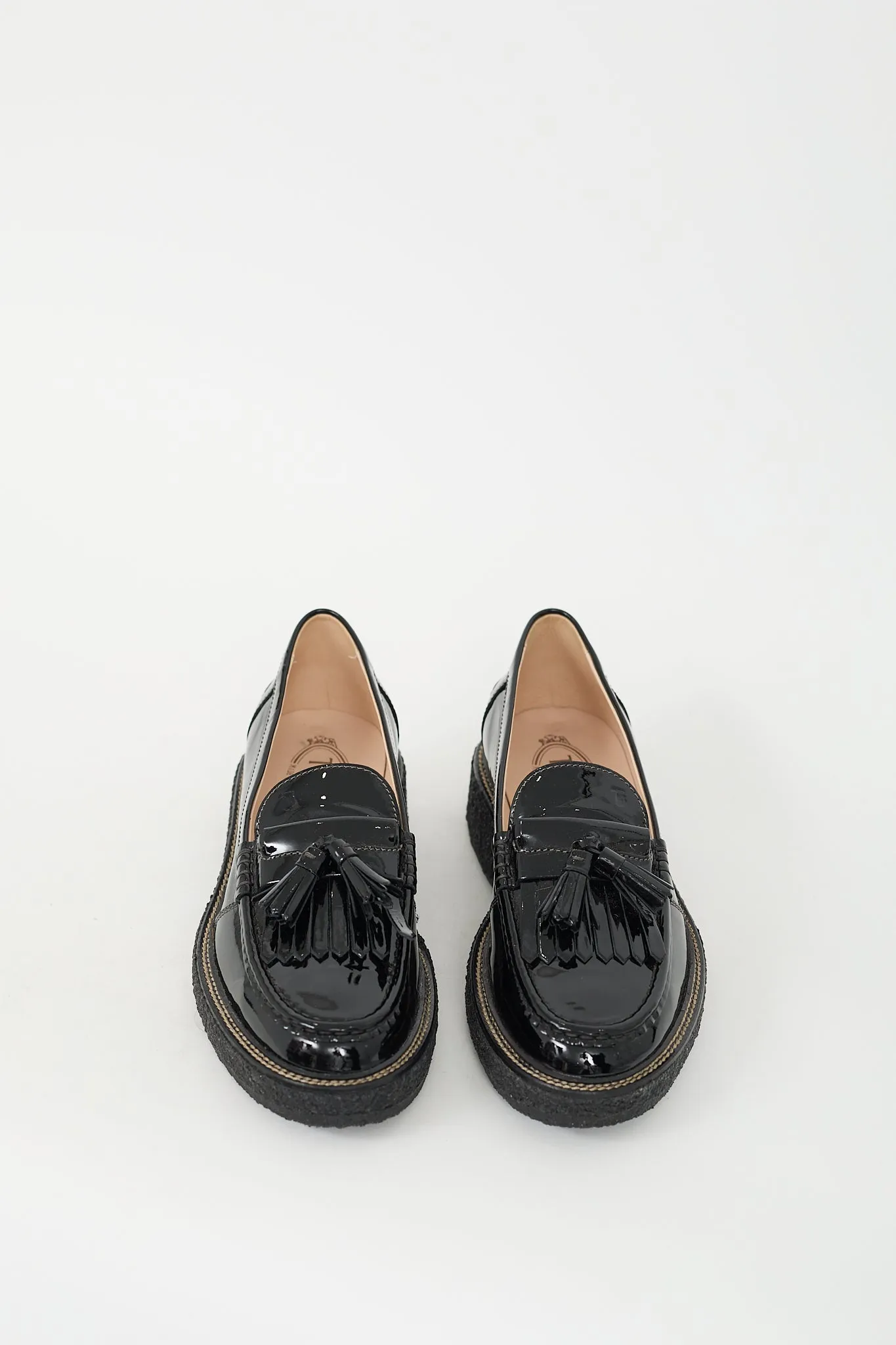 Black Patent Leather Fringe Platform Loafer