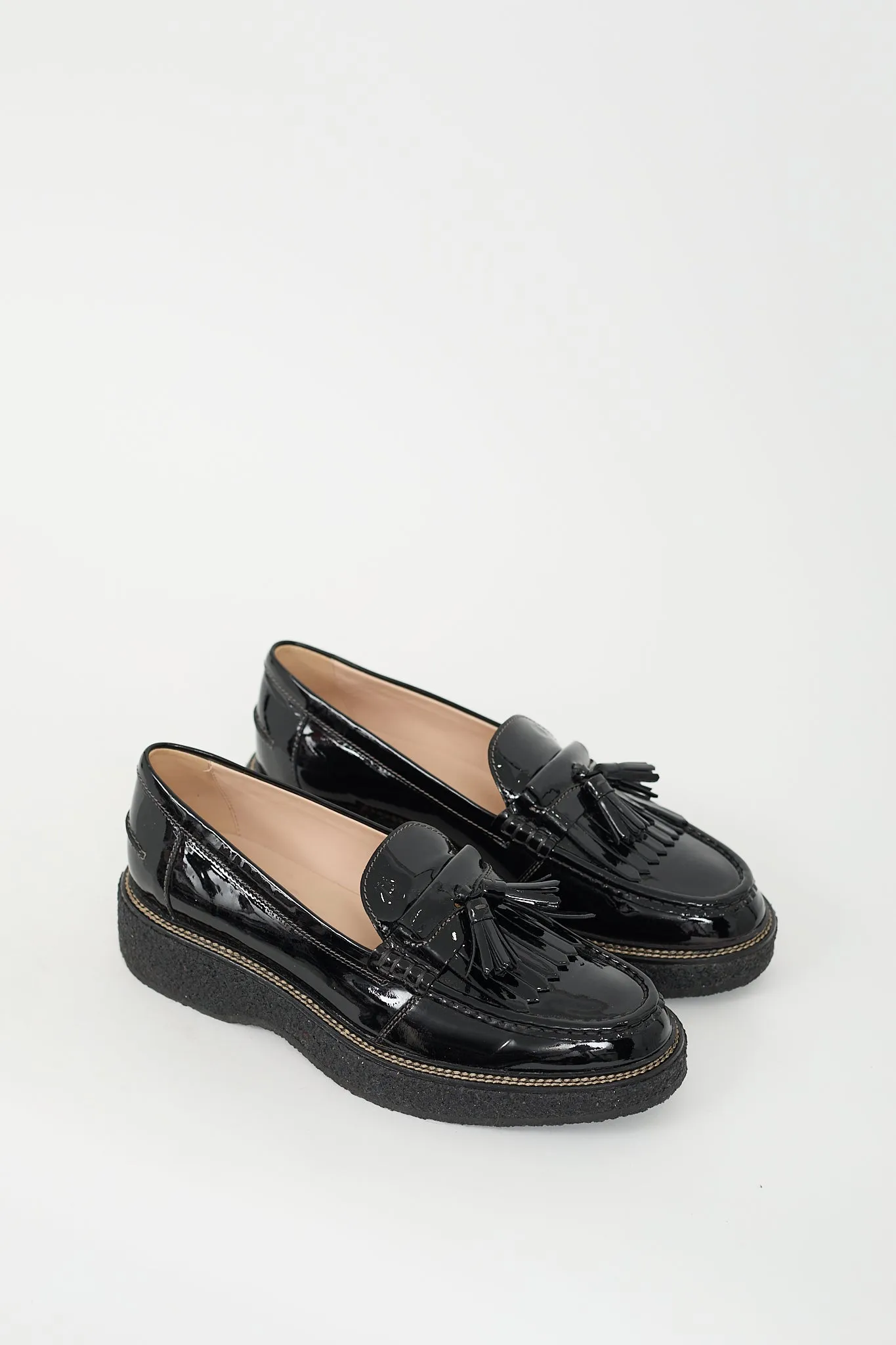 Black Patent Leather Fringe Platform Loafer