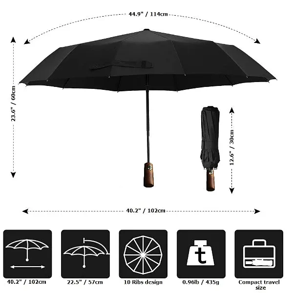 Black Wooden Handle Travel Umbrella