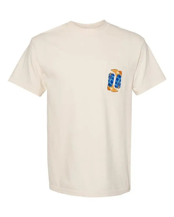 Blue Cowboy Boots Pocket Comfort Color Tee