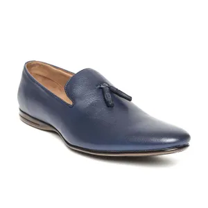 Blue Leather Tassel Loafers