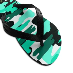 Blue White Camo Flip Flops, Military Print Unisex Flip-Flops Beach Pool Sandals- Made in USA