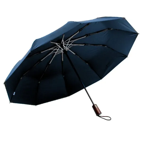 Blue Wooden Handle Travel Umbrella