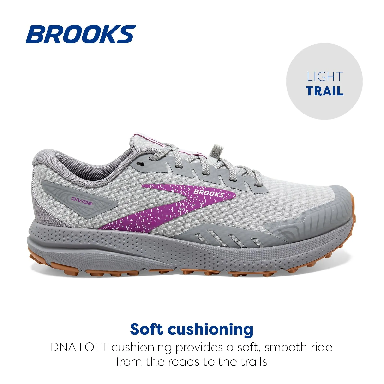 Brooks Women’s Divide 4 Trail Running Shoe - Alloy/Oyster/Violet - 7.5 Medium