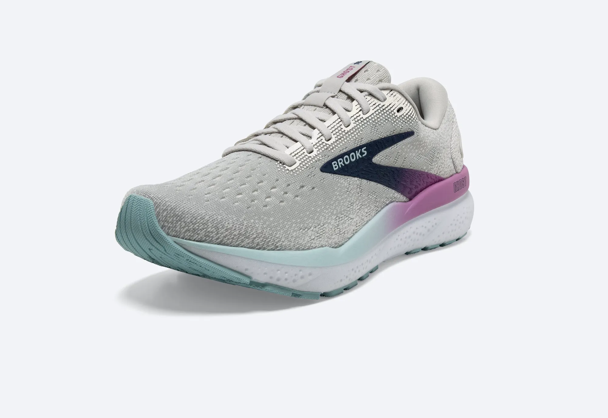 Brooks Womens Ghost 16 Wide - White/Grey/Estate Blue (1204071D175)