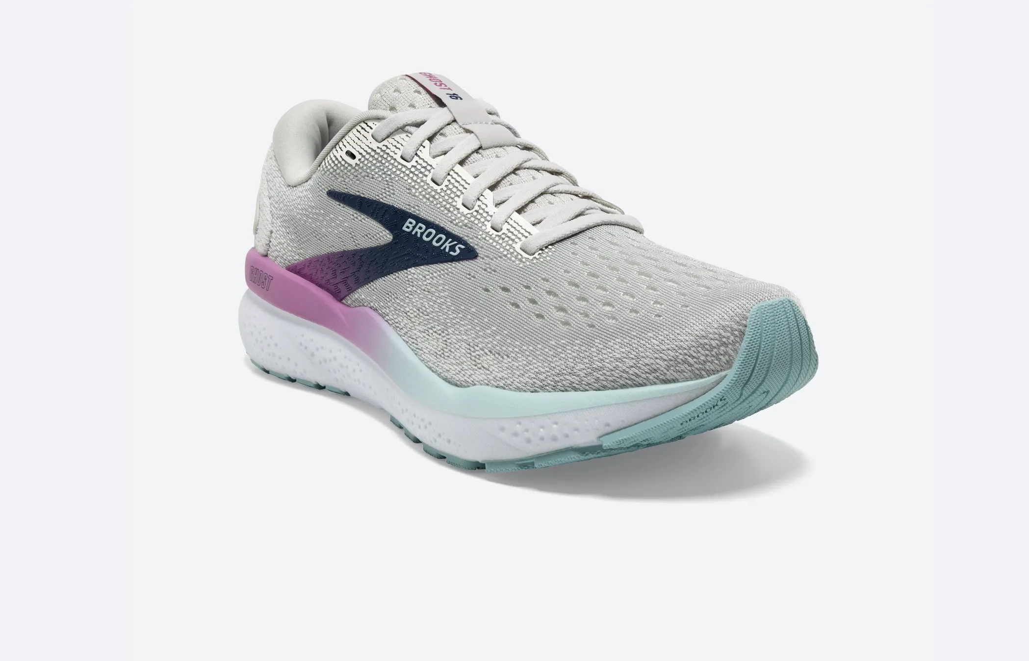 Brooks Womens Ghost 16 Wide - White/Grey/Estate Blue (1204071D175)