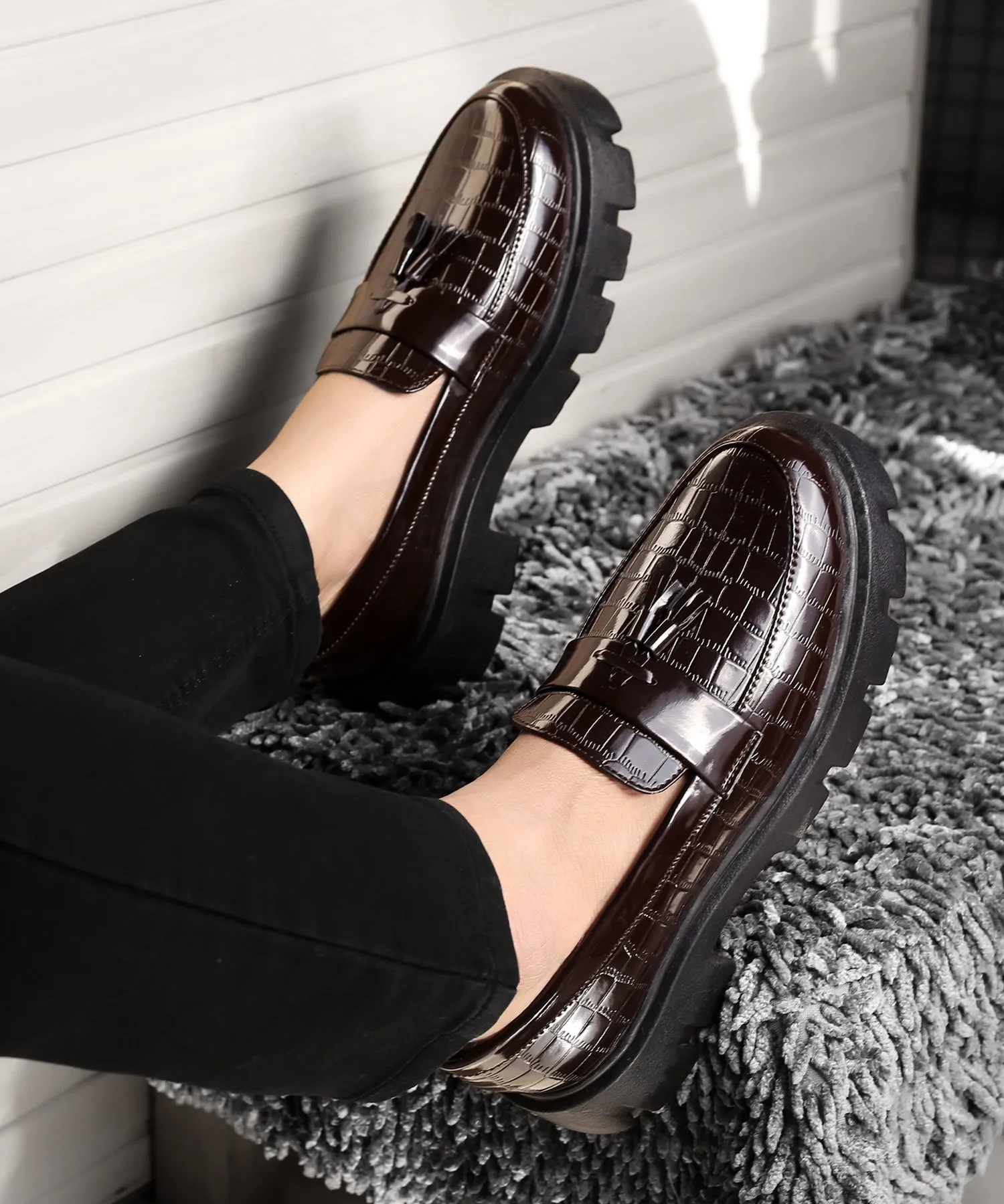 Bxxy's Premium Patent Vegan Tassel Slip-ons for Men