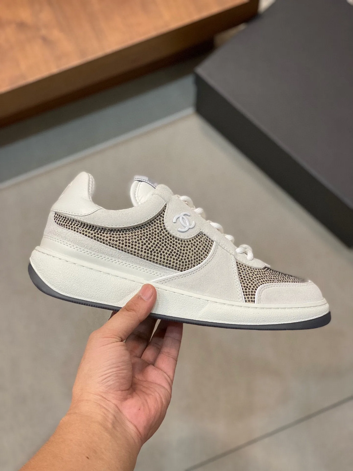 CC LOW TOP CRYSTAL EMBELLISHED SNEAKERS