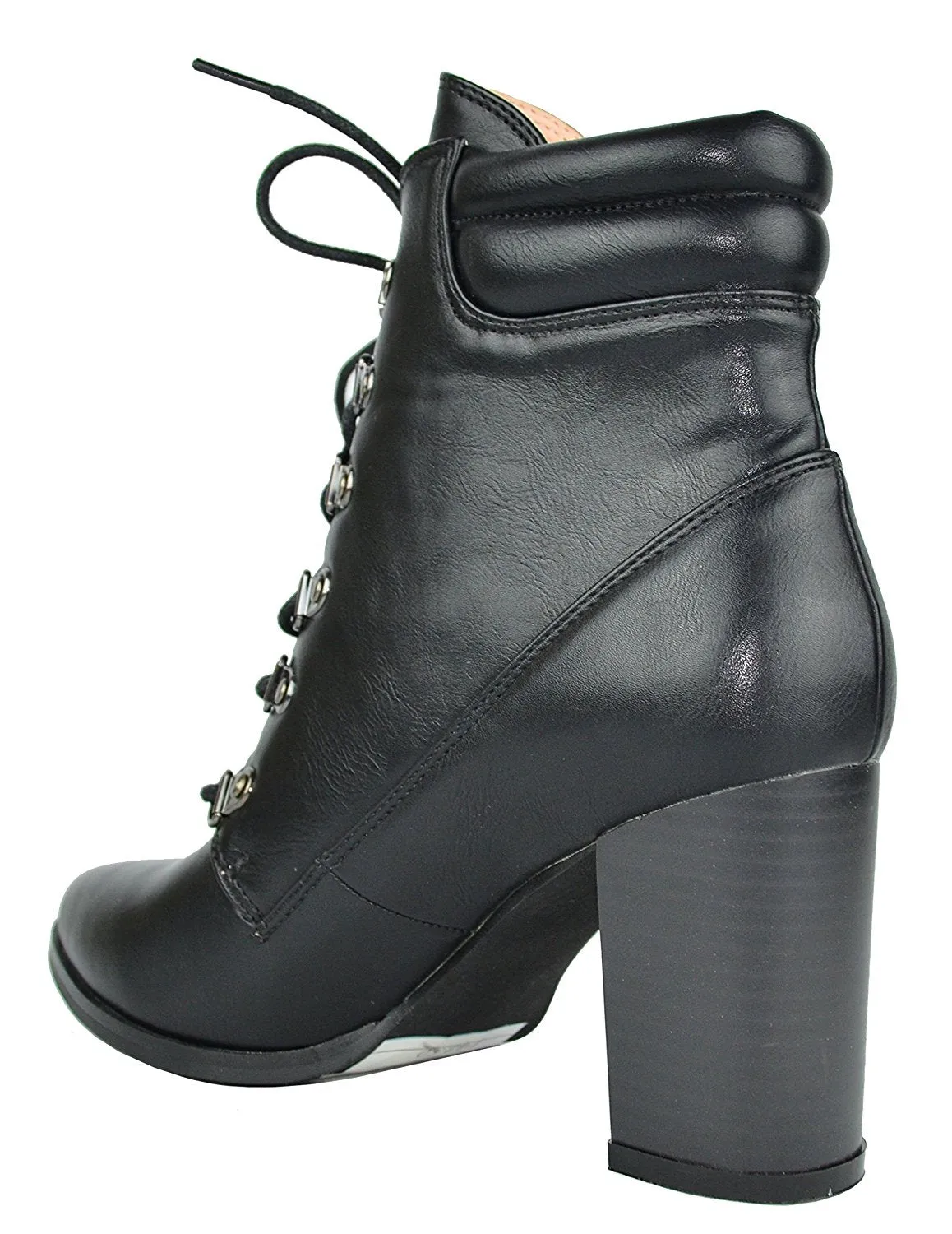 Chase & Chloe Women's Lace-Up Padded Collar Chunky Stacked Heel Ankle Bootie