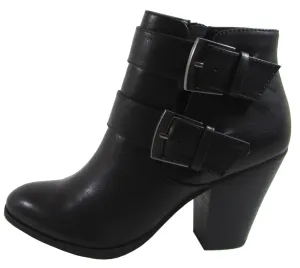 City Classified Women's Strappy Buckle Chunky Stacked Block Heel Ankle Bootie