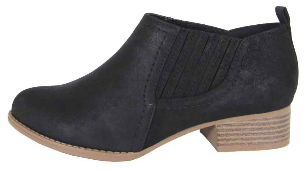 City Classified Women's Western Almond Toe Chunky Stacked Heel Ankle Bootie