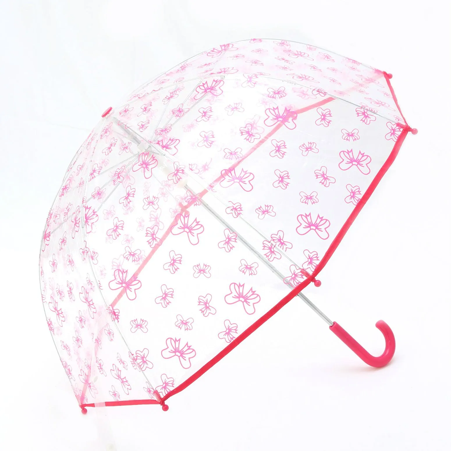 Clear Umbrella with Fuchsia Bow Print