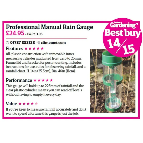 ClimeMET CM1016 Professional Manual Rain Gauge