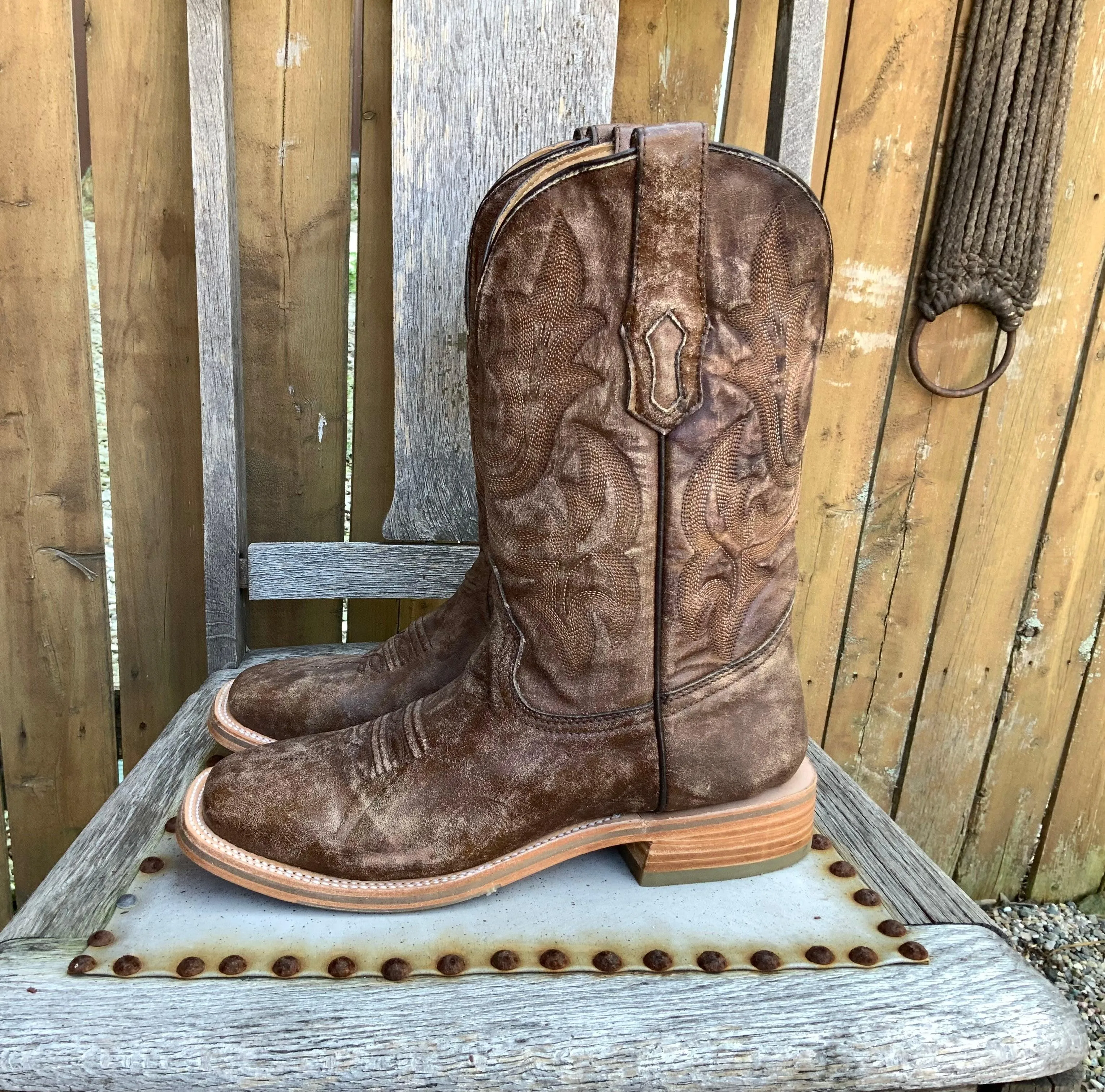 Corral Men’s Distressed Brown Leather Square Toe Cowboy Boots A4105