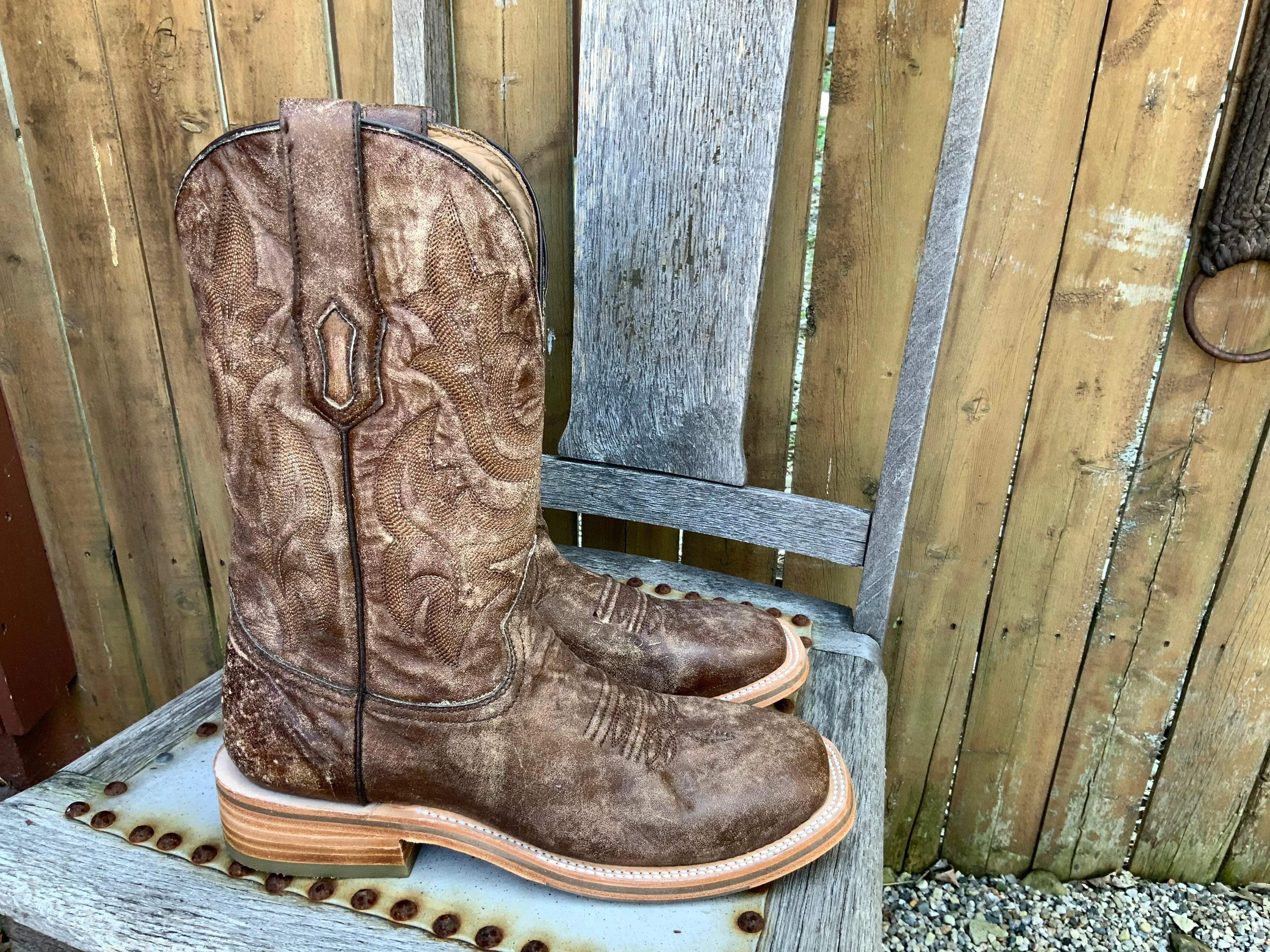 Corral Men’s Distressed Brown Leather Square Toe Cowboy Boots A4105