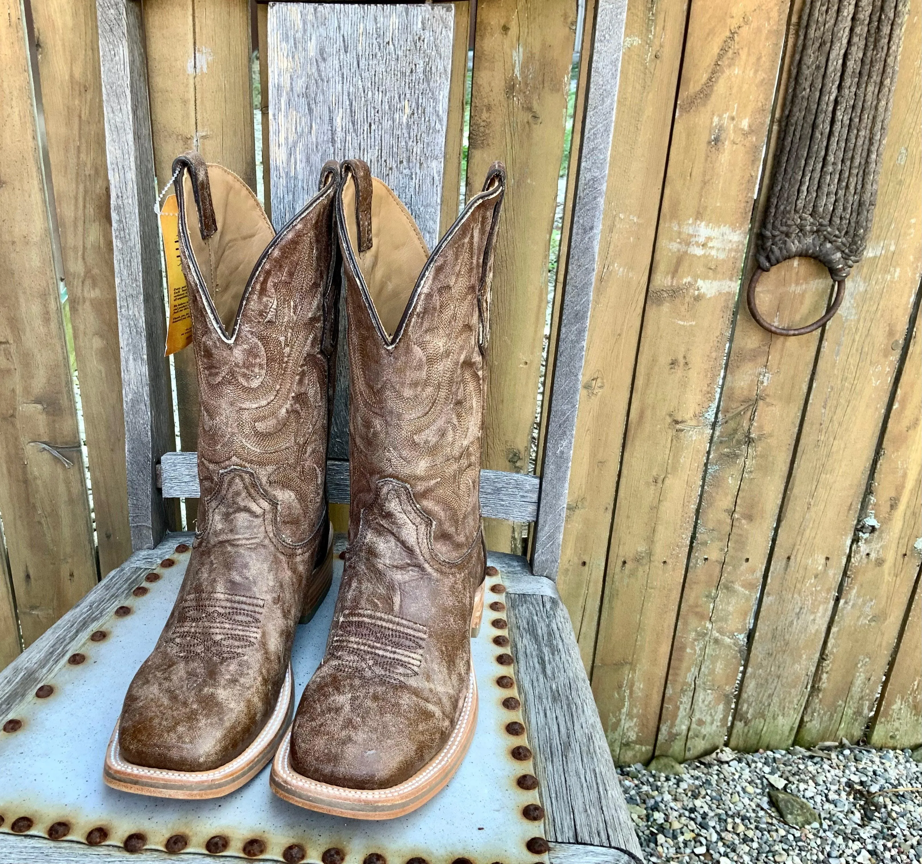 Corral Men’s Distressed Brown Leather Square Toe Cowboy Boots A4105