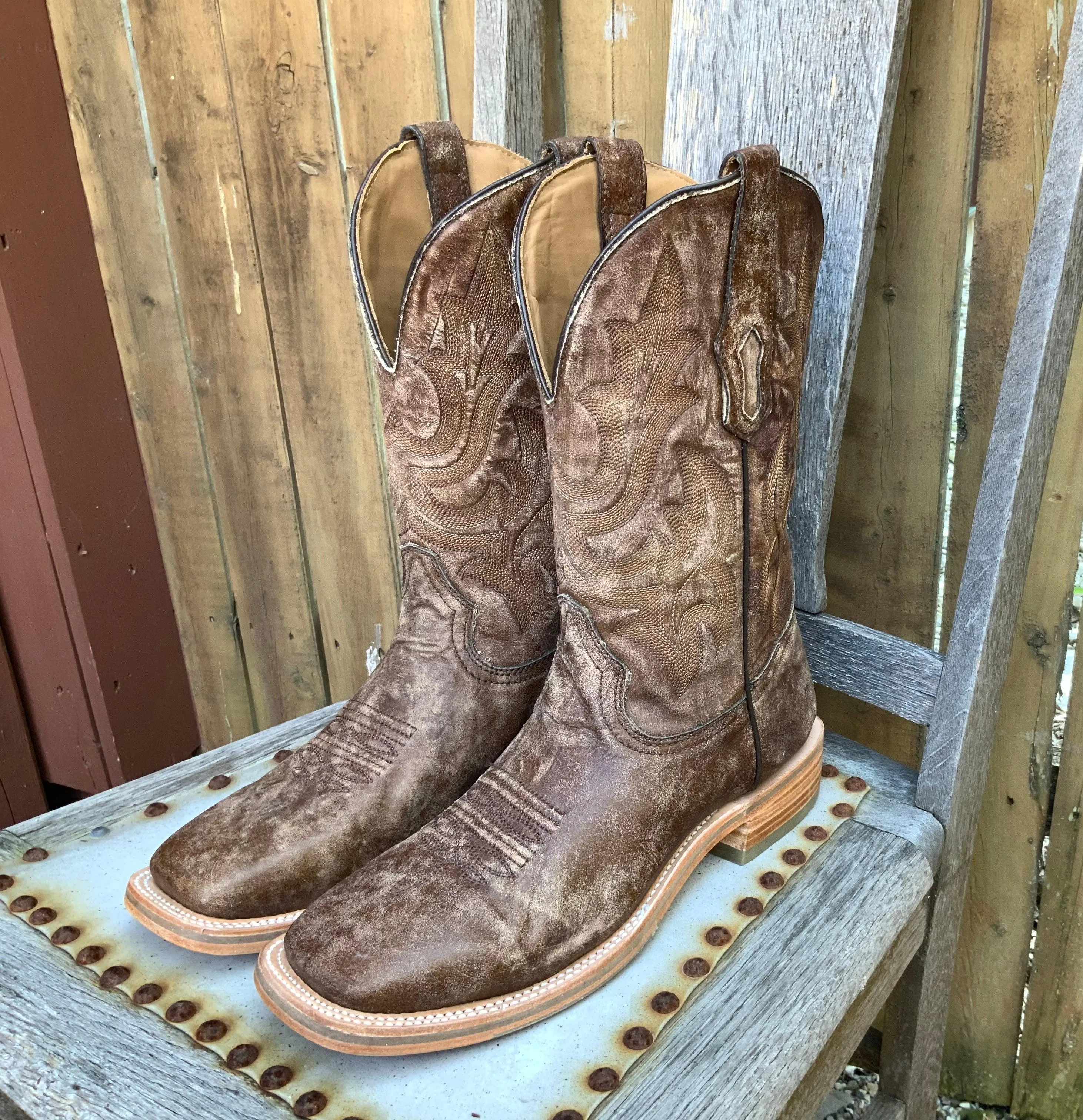 Corral Men’s Distressed Brown Leather Square Toe Cowboy Boots A4105