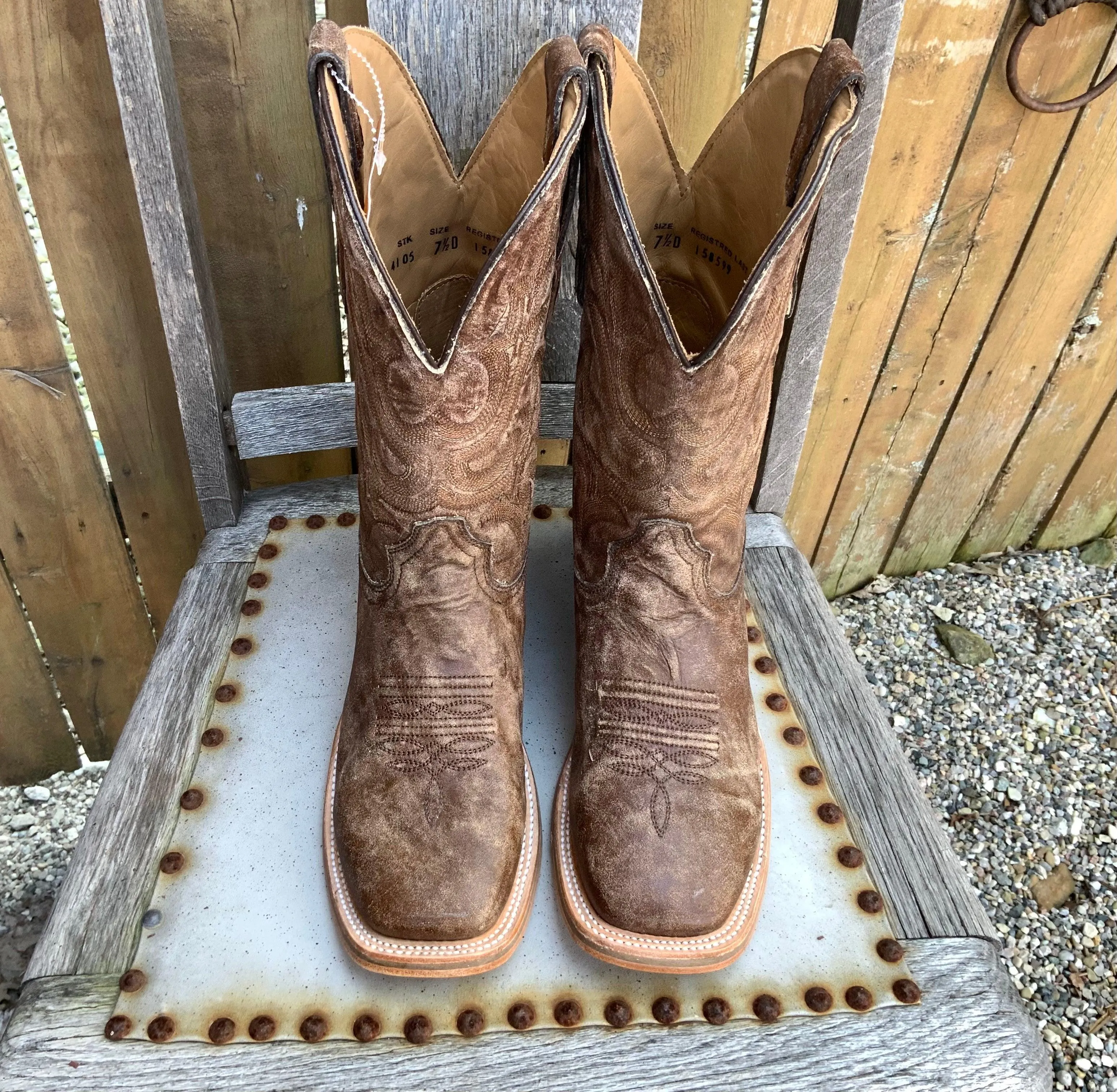 Corral Men’s Distressed Brown Leather Square Toe Cowboy Boots A4105