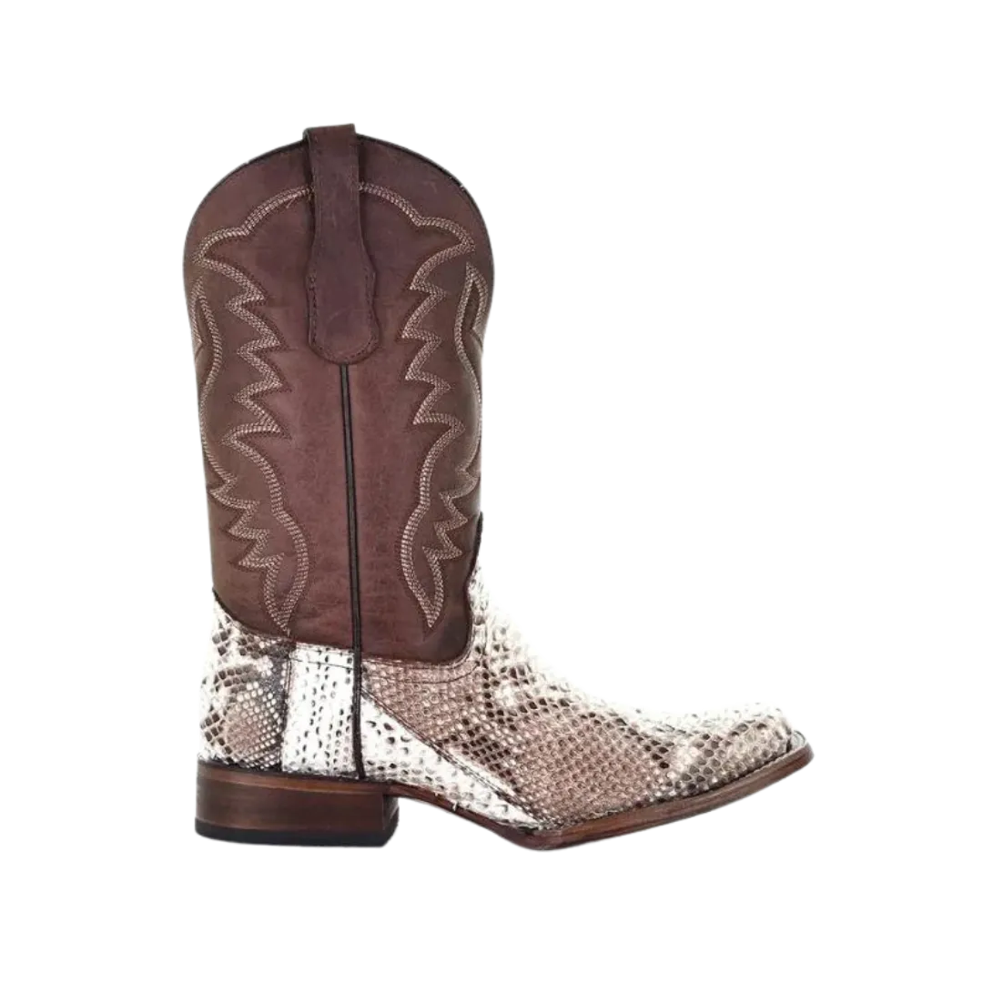 Corral Men's Natural Brown Python Embroidery Square Toe Boots