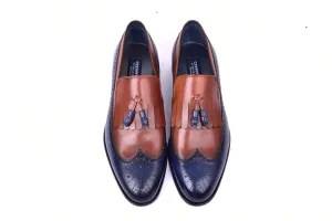 Corrente Men's Wing tip Kiltie Tassel Loafer Navy/Brown Style No-C00019-7397