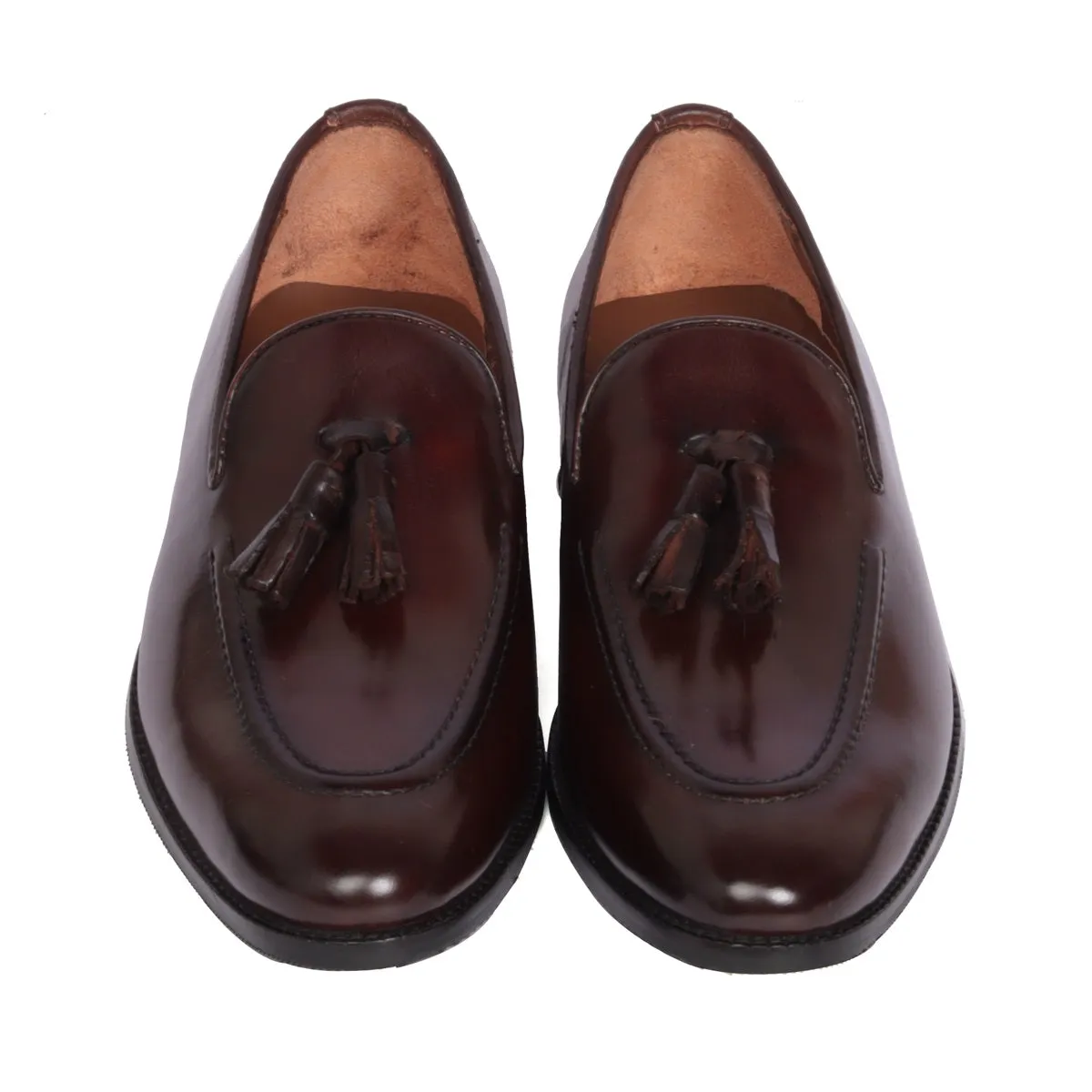 Dark Brown Leather Apron Toe Long Vamp Tassels Loafers For Men By Brune & Bareskin