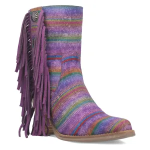 Dingo Womens Chili Pepperie Purple Multi Textile Fringe Ankle Boots