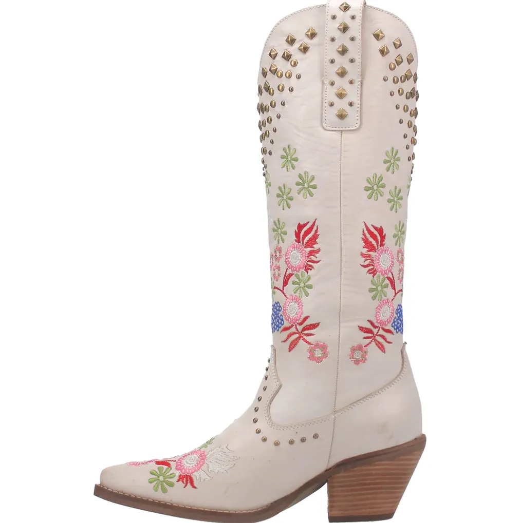 Dingo Women's "POPPY" White Leather  Cowgirl Boots