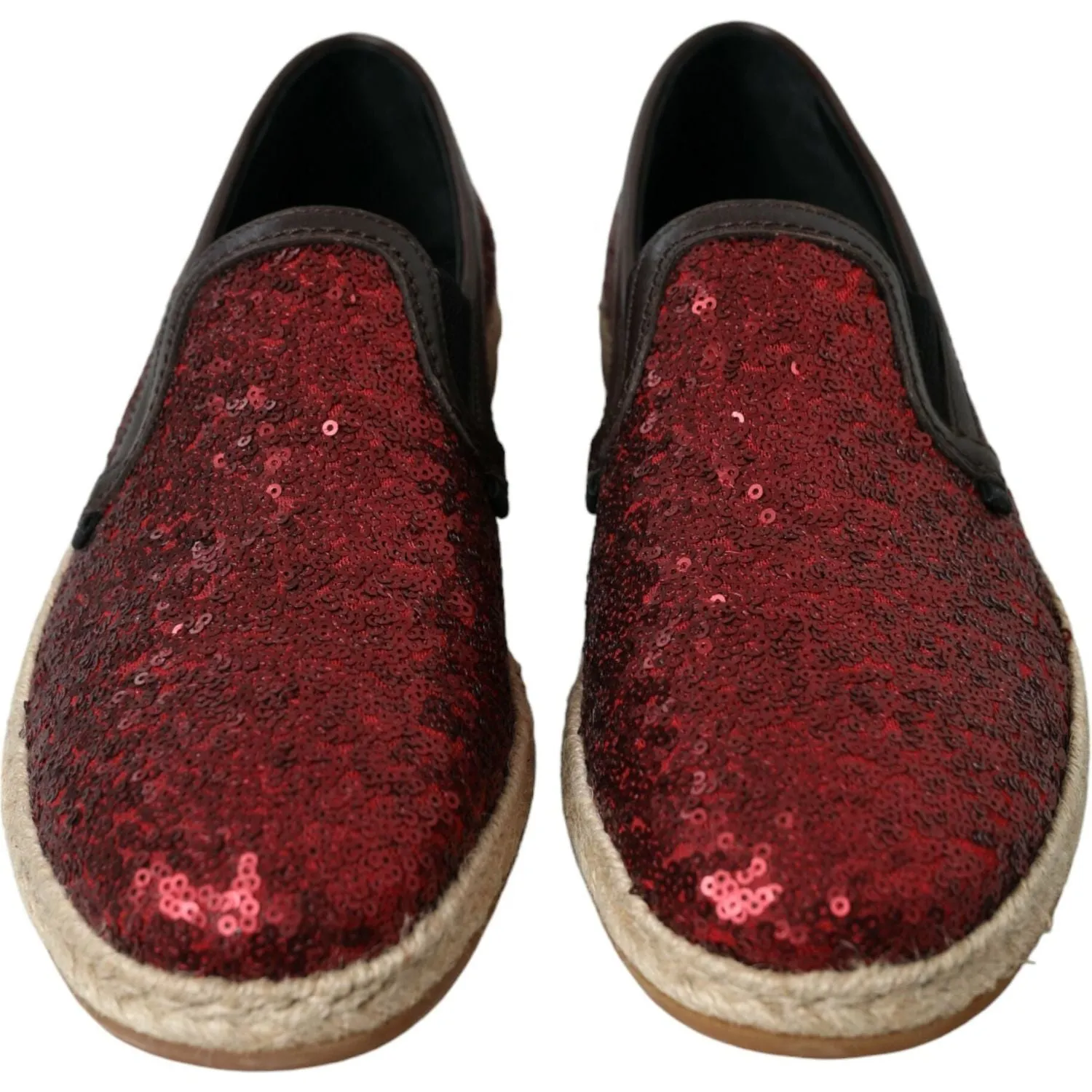 Dolce & Gabbana Red Sequined Leather Loafers