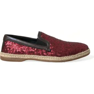 Dolce & Gabbana Red Sequined Leather Loafers