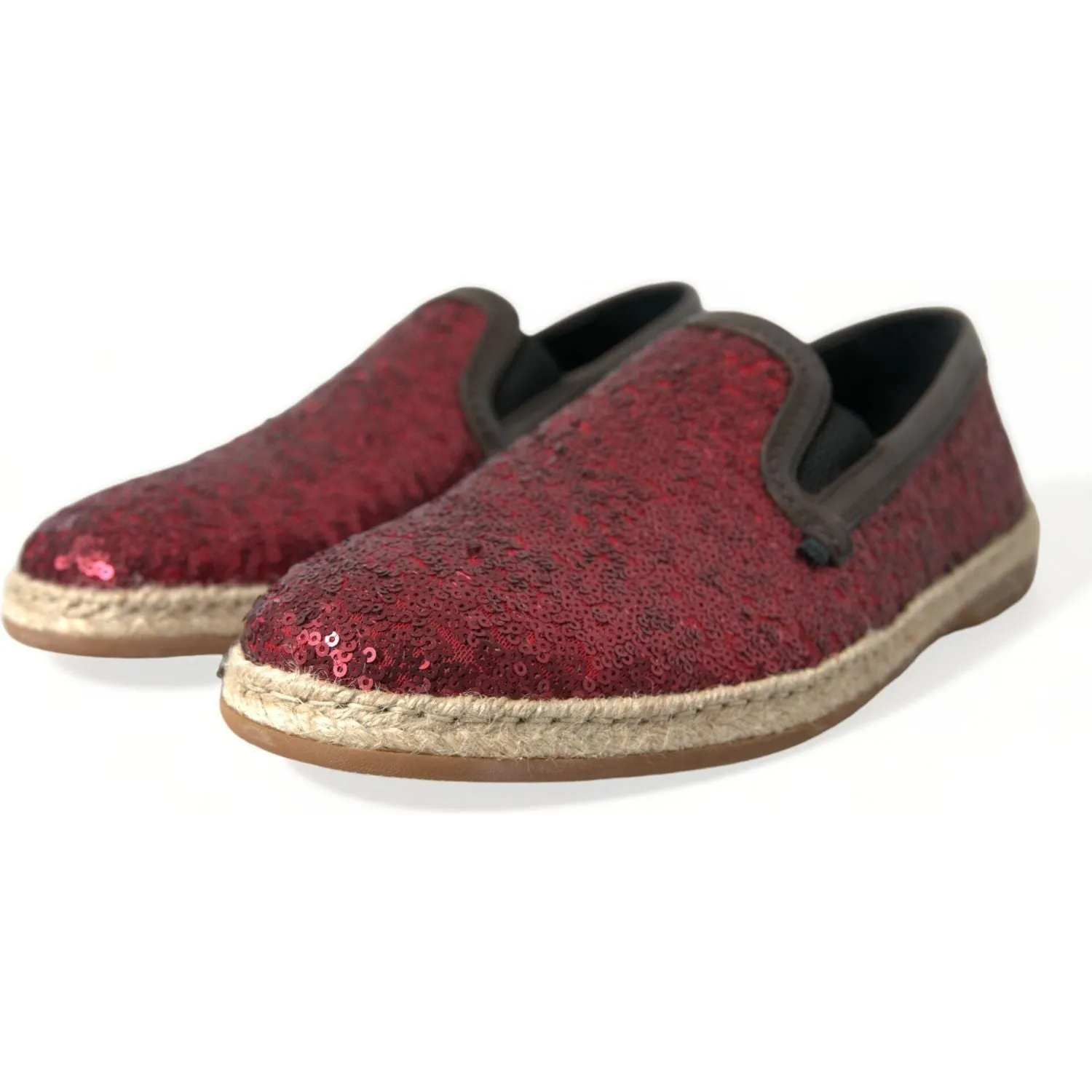 Dolce & Gabbana Red Sequined Leather Loafers